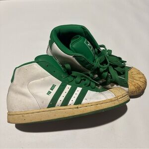 Adidas White and Green High-Top Sneakers